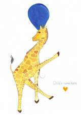 Giraffe with balloon personalised watercolour painted in Paris, ideal birth gift or wall art for child or baby bedroom and nursery