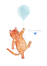 ginger cat kitten personalised watercolour painted in Paris, ideal birth gift or wall art for child or baby bedroom and nursery