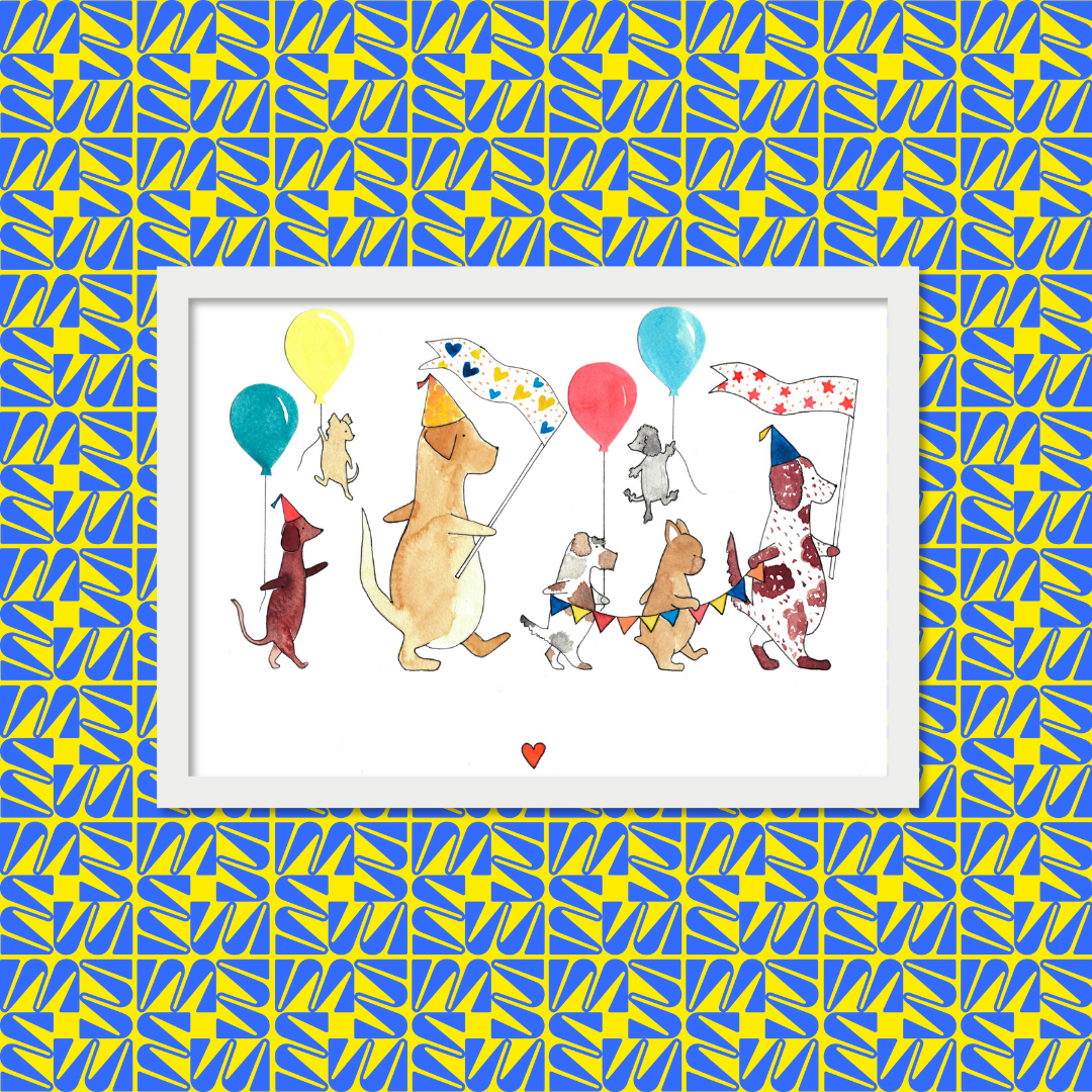 puppy party personalised watercolour for child or baby bedroom wall art