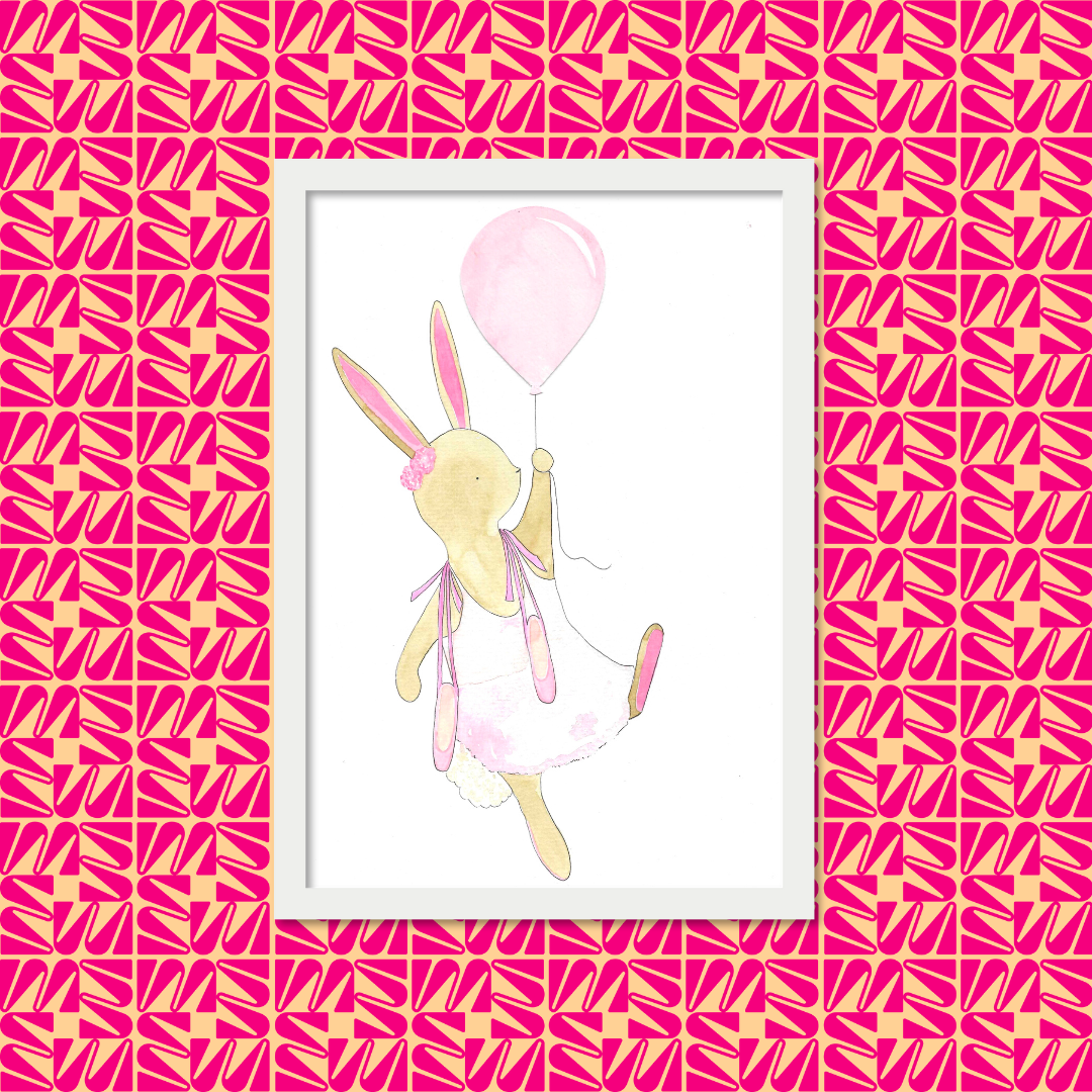 ballet dancer ballerina rabbit personalised watercolour wall art for child or baby bedroom birth gift